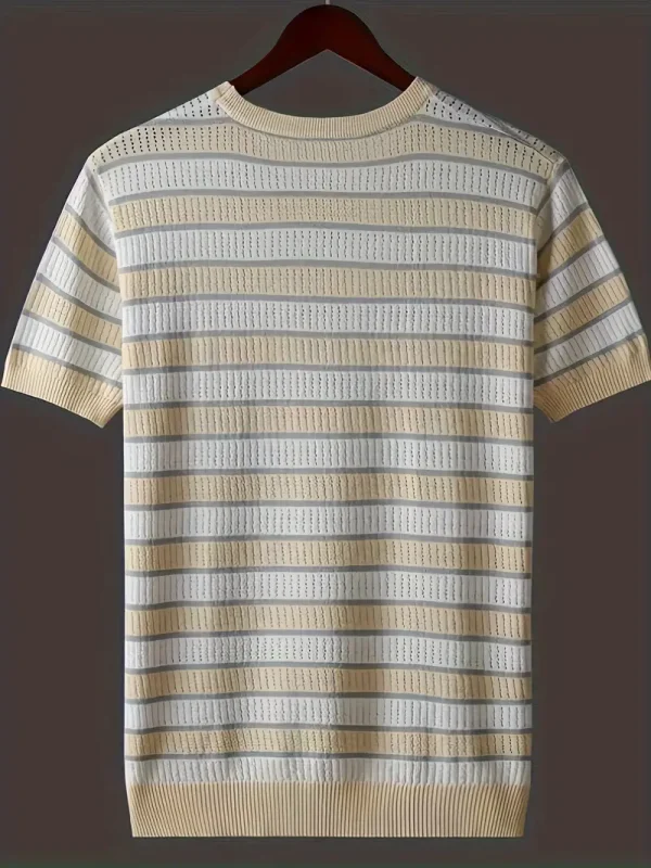 A men's t-shirt with horizontal stripes in bold and subtle shades, made from soft premium cotton with a classic crew neck and modern tailored fit.