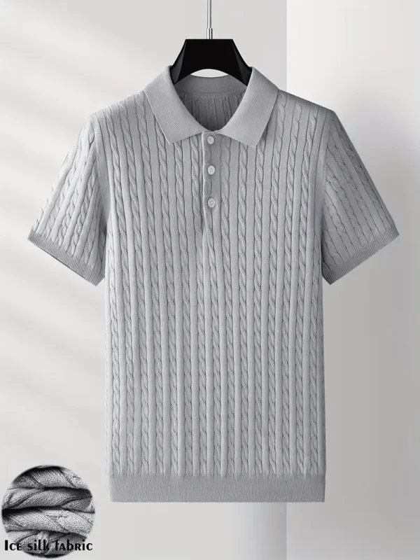 Men’s ribbed polo t-shirt with short sleeves and a slim fit collar.