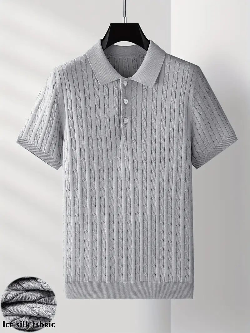 Men’s ribbed polo t-shirt with short sleeves and a slim fit collar.