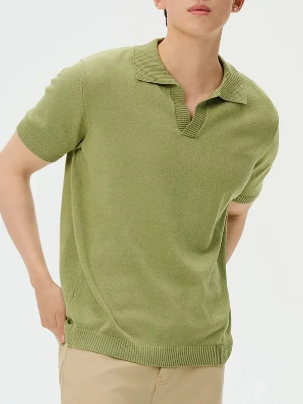 Matcha green polo t-shirt with classic collar and three-button placket.