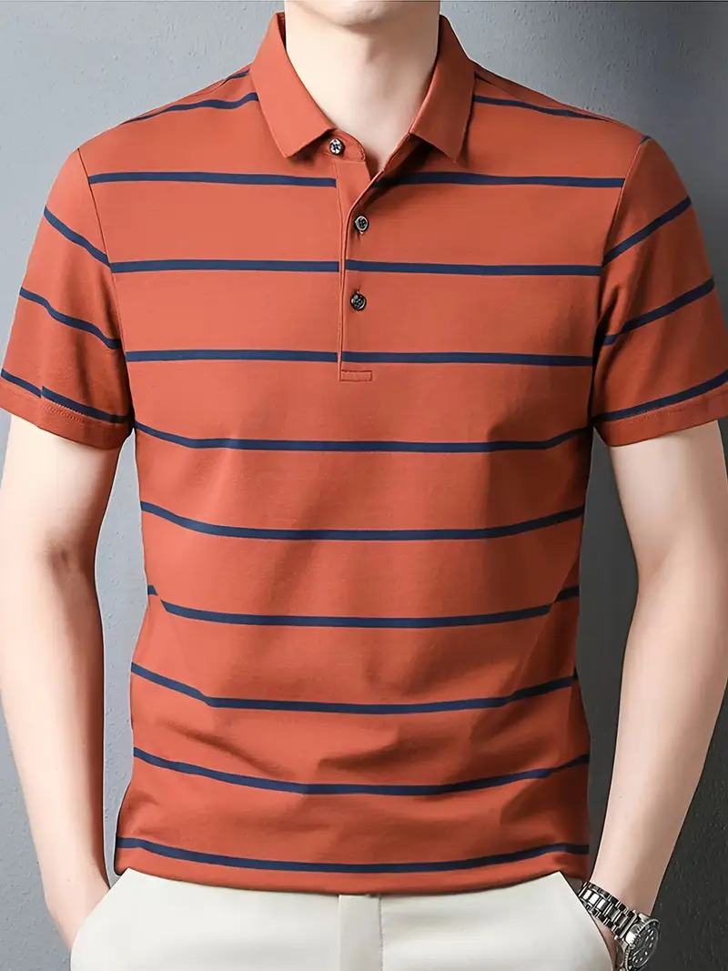 Tangerine red polo t-shirt with classic collar and three-button placket.