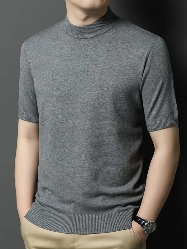 Grey half turtleneck t-shirt for men with a slim modern fit.
