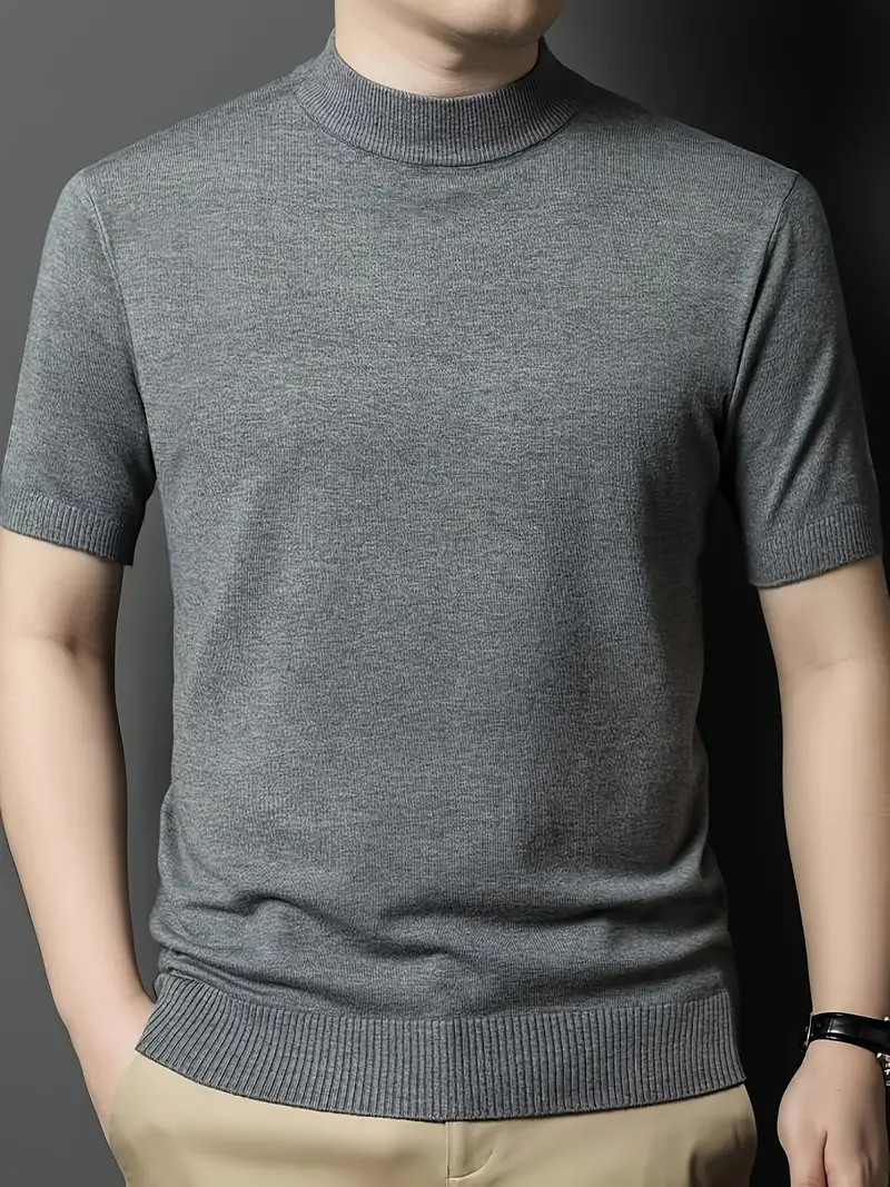 Grey half turtleneck t-shirt for men with a slim modern fit.