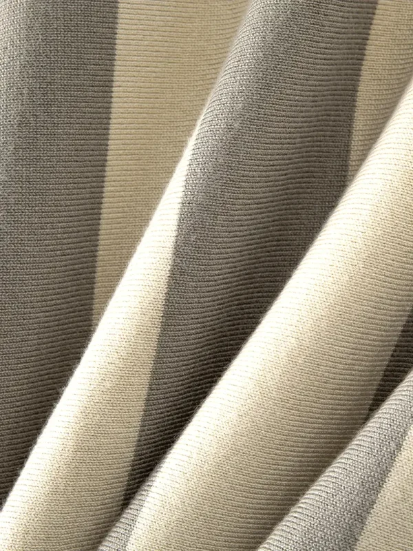 Men's striped t-shirt in grey and beige with ribbed crew neck and short sleeves.
