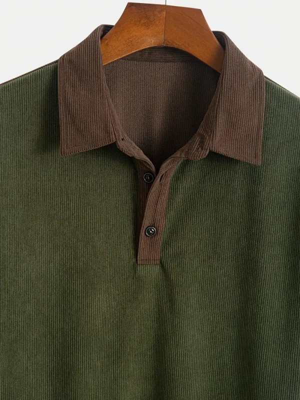 Corduroy-style color block t-shirt with retro design and soft textured fabric.