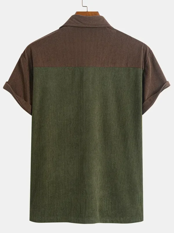 Corduroy-style color block t-shirt with retro design and soft textured fabric.
