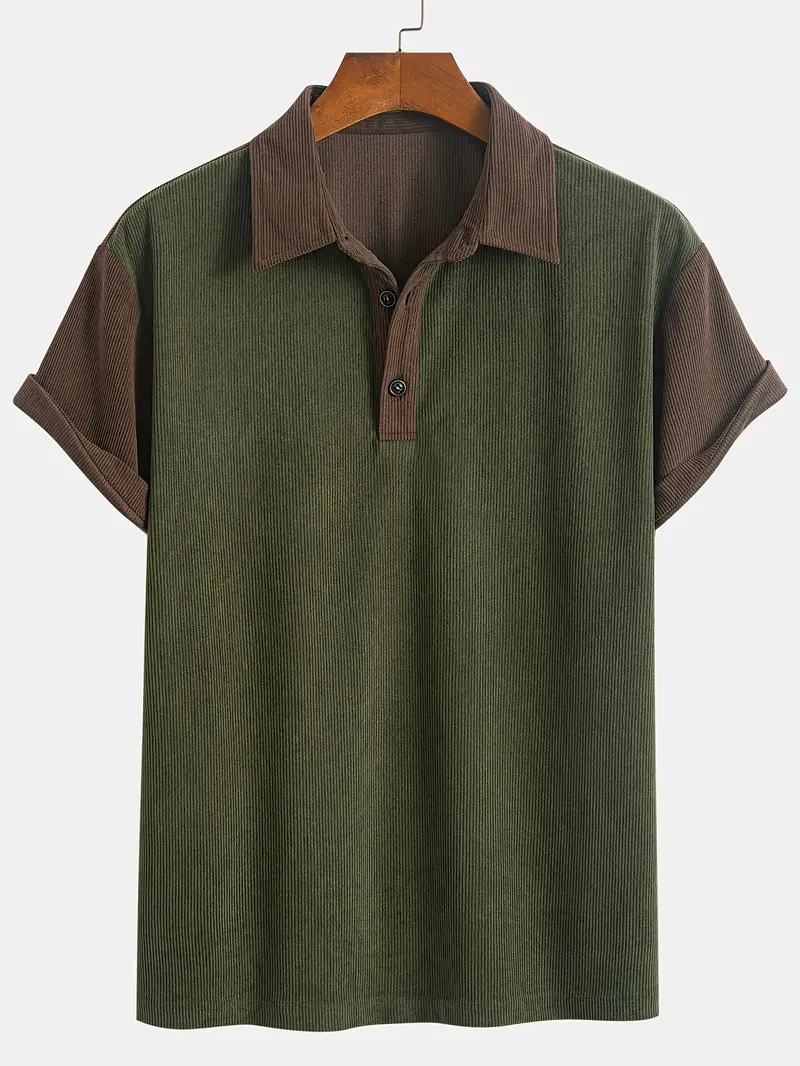 Corduroy-style color block t-shirt with retro design and soft textured fabric.
